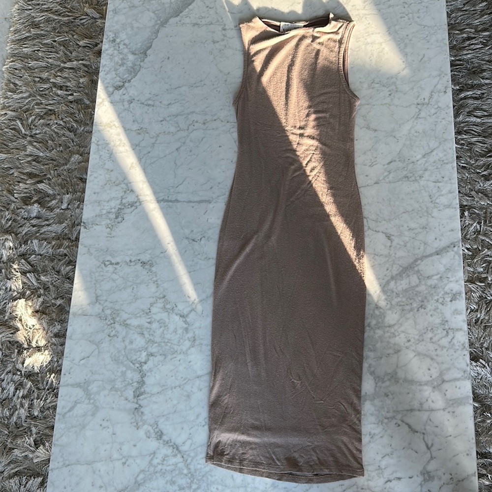 Tan Fitted MIDI Dress